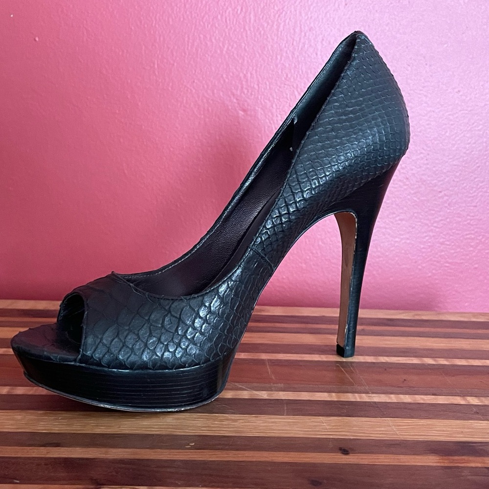 Via Spiga Black Peep-Toe Stiletto Heels